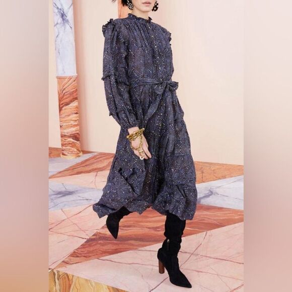 ULLA JOHNSON LAYLA DRESS with ruffle detail in blue - Picture 3 of 9